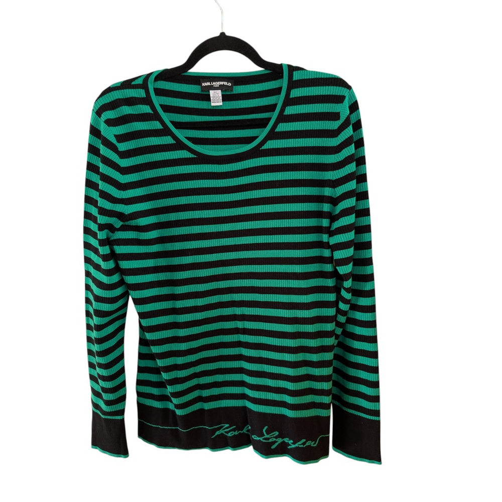 KARL LAGERFELD PARIS WOMEN SIGNATURE RIBBED STRIPE PULLOVER XL
